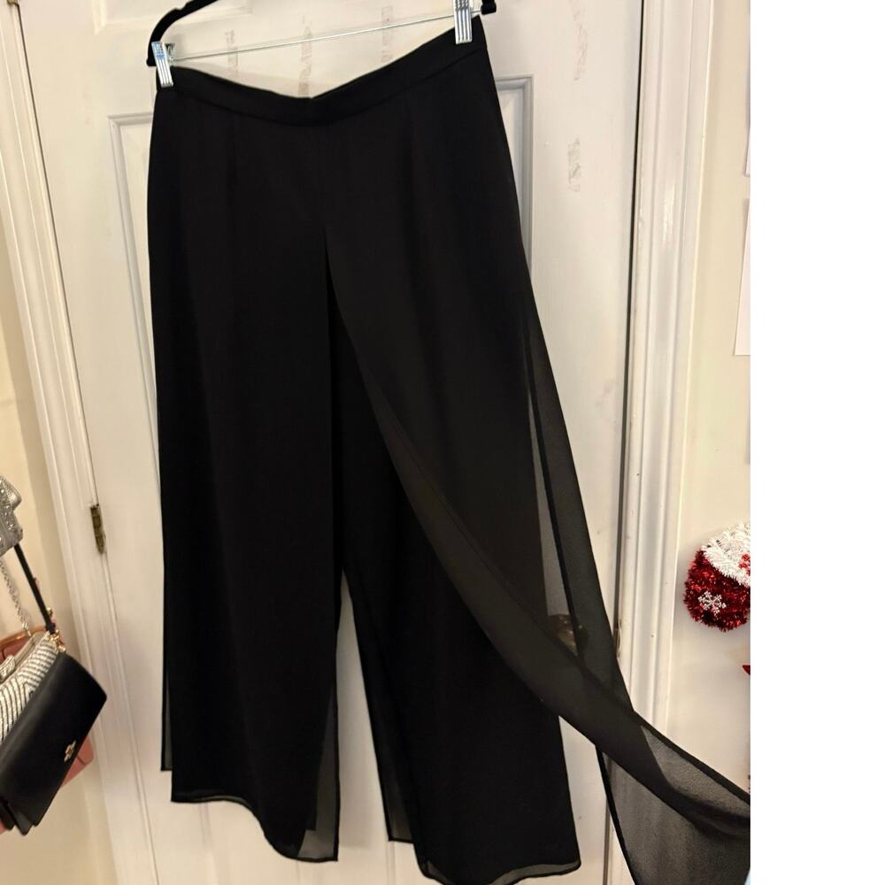 Joseph Ribkoff Classic Chiffon Overlay Black Flowy Pants Festive Holiday Party - Picture 8 of 11